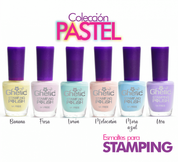Esmaltes para Stamping 6 colección Pastel Cosméticos Ghelic